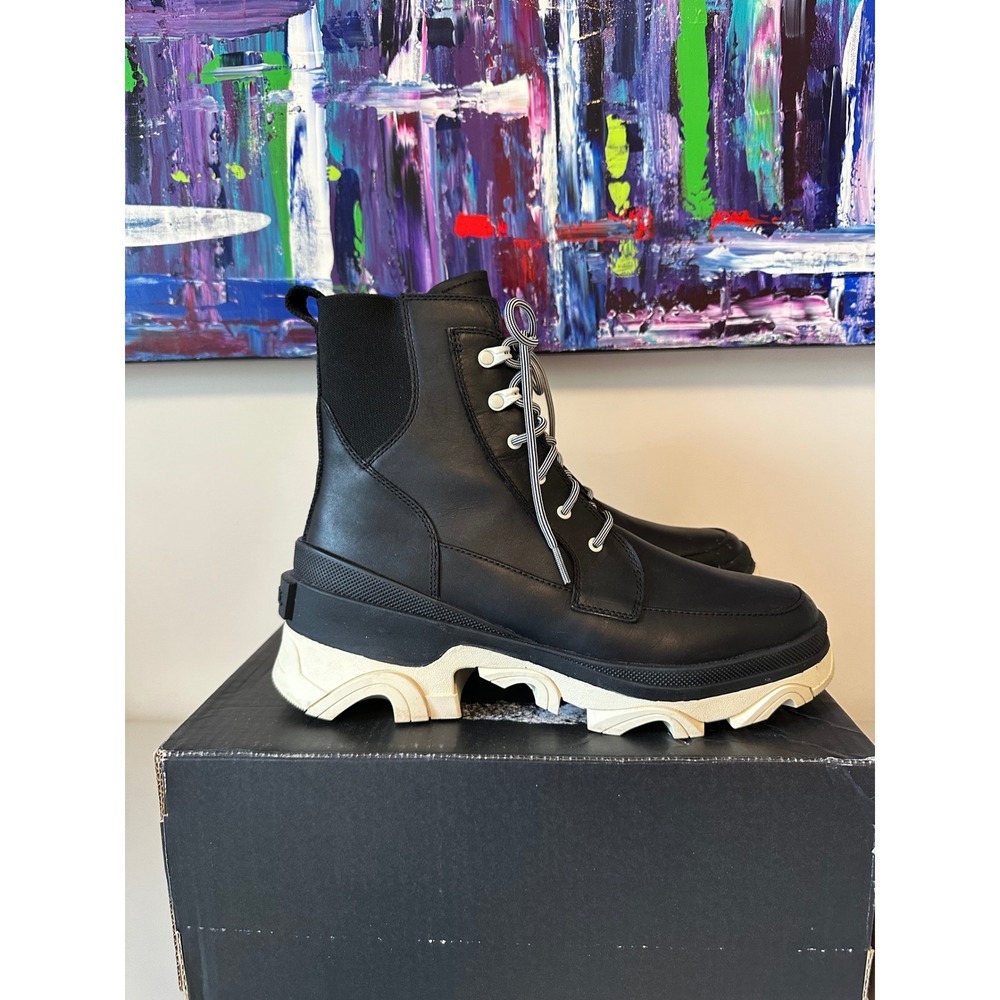 Sorel Brex Lace Up Black Chalk Waterproof Platform Combat Boots | Size 11